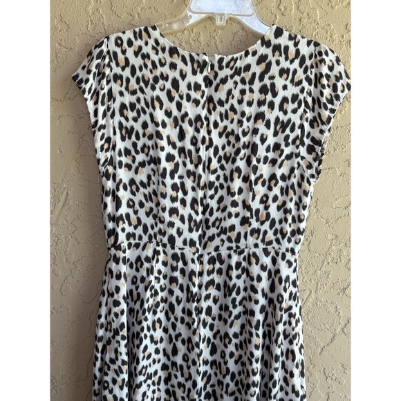 Loft Women Flutter Cap Sleeve Midi Dress White Leopard Print Sz 10 ZipBack Lined - Picture 8 of 11
